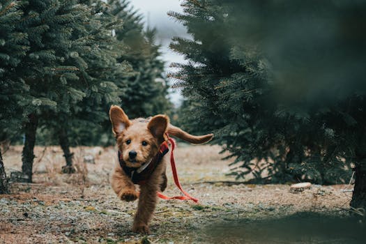 Happy Goldendoodle with its owner
